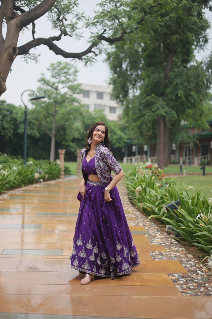 Trending Fashionable Co-ord Set with Rich Thread-Sequins Embroidered work Blouse and Dayble Viscose Lehenga Which looks Amazing for Any Functions. ๐ฅฐ
