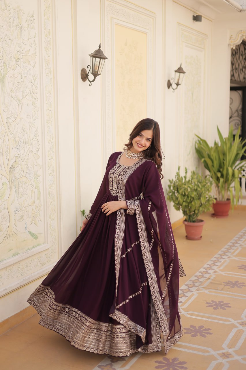 Faux Blooming Gown with Rich Sequins Embroidered work GOWN-WITH-DUPATTA COLLECTIONS