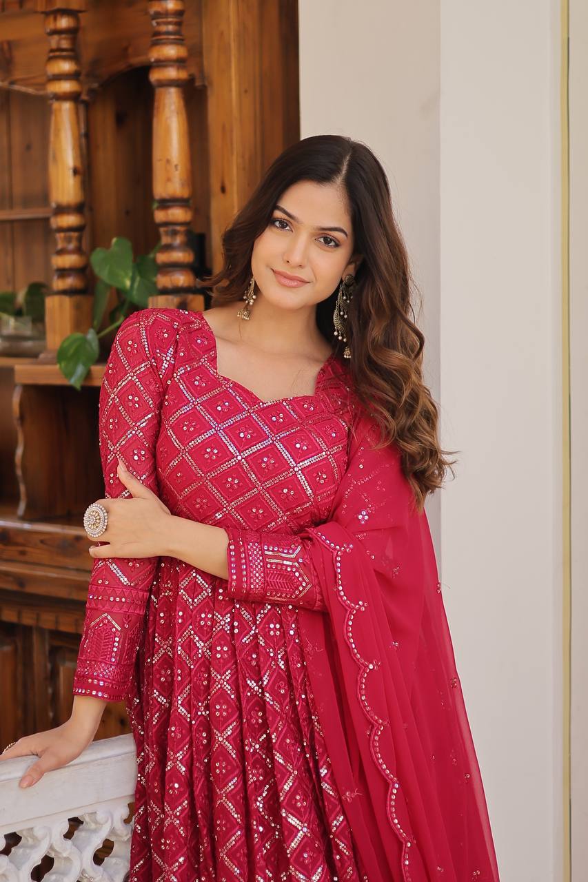 *Faux Blooming with Sequins Embroidered work GOWN-WITH-DUPATTA COLLECTIONS*