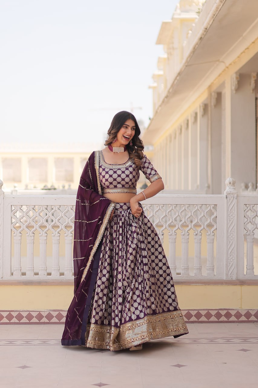 Dyeable Pure Viscose Jacquard fabric Lehenga Choli & Dupatta Set With Sequins Embroidered Work LEHENGA CHOLI COLLECTIONS