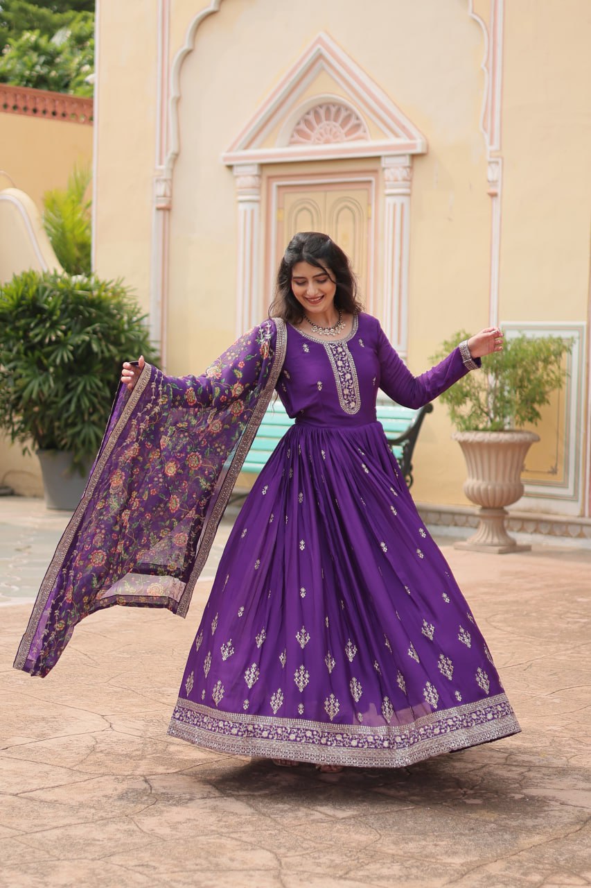 Chinon And Sequins Embroidered Work GOWN-WITH-DUPATTA COLLECTIONS