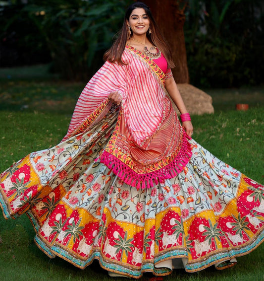 Designer Digital Printed Lehenga Choli with Dupatta in Soft Butter Silk