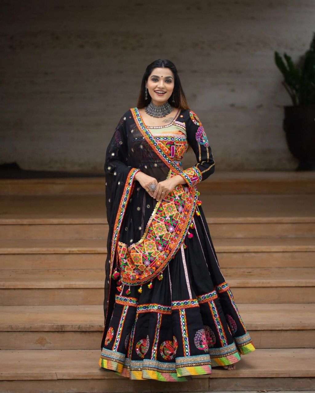 Black Designer Printed Lehengha Choli With Heavy Mirror Work