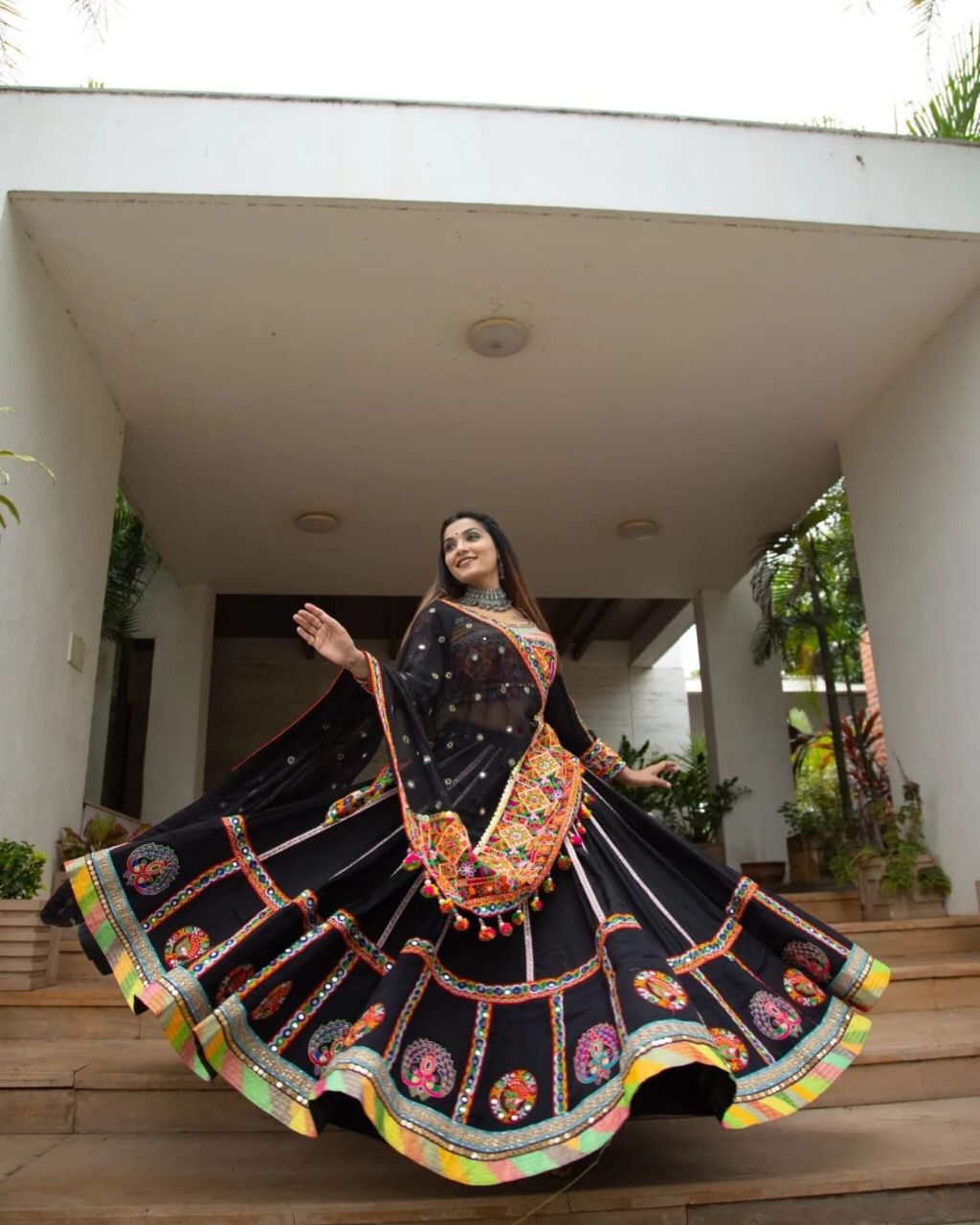 Black Designer Printed Lehengha Choli With Heavy Mirror Work