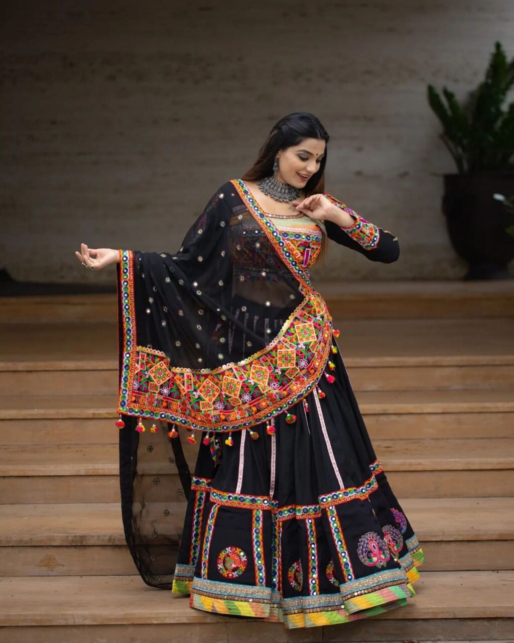 Black Designer Printed Lehengha Choli With Heavy Mirror Work