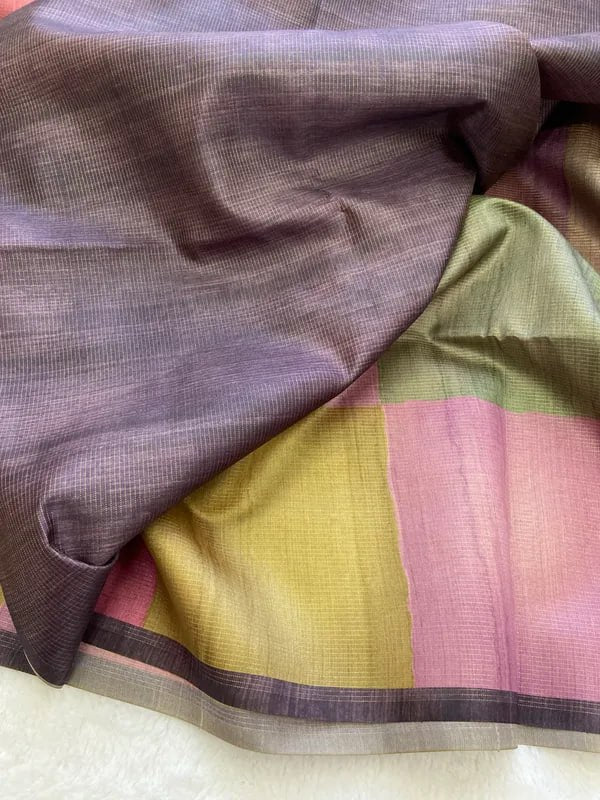 Pink Soft Tussar Silk Saree With Beautiful Print With Attractive Pallu And Contrast Pallu  With Tassal