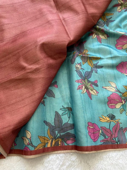 Maroon Soft Tussar Silk Saree With Beautiful Print With Attractive Pallu And Contrast Pallu  With Tassal
