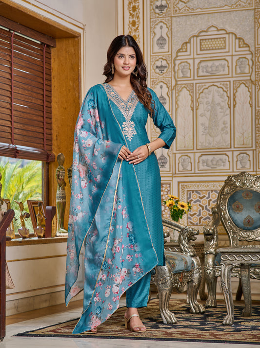 RAMA REYON EMBROIDERY WORK KURTI PANT WITH FANCY DIZITAL PRINT DUPATTA