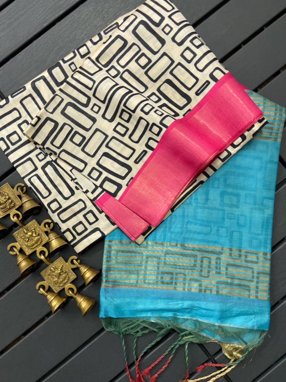 Pink Soft Tussar Silk Saree With Beautiful Print With Attractive Pallu And Contrast Pallu  With Tassal