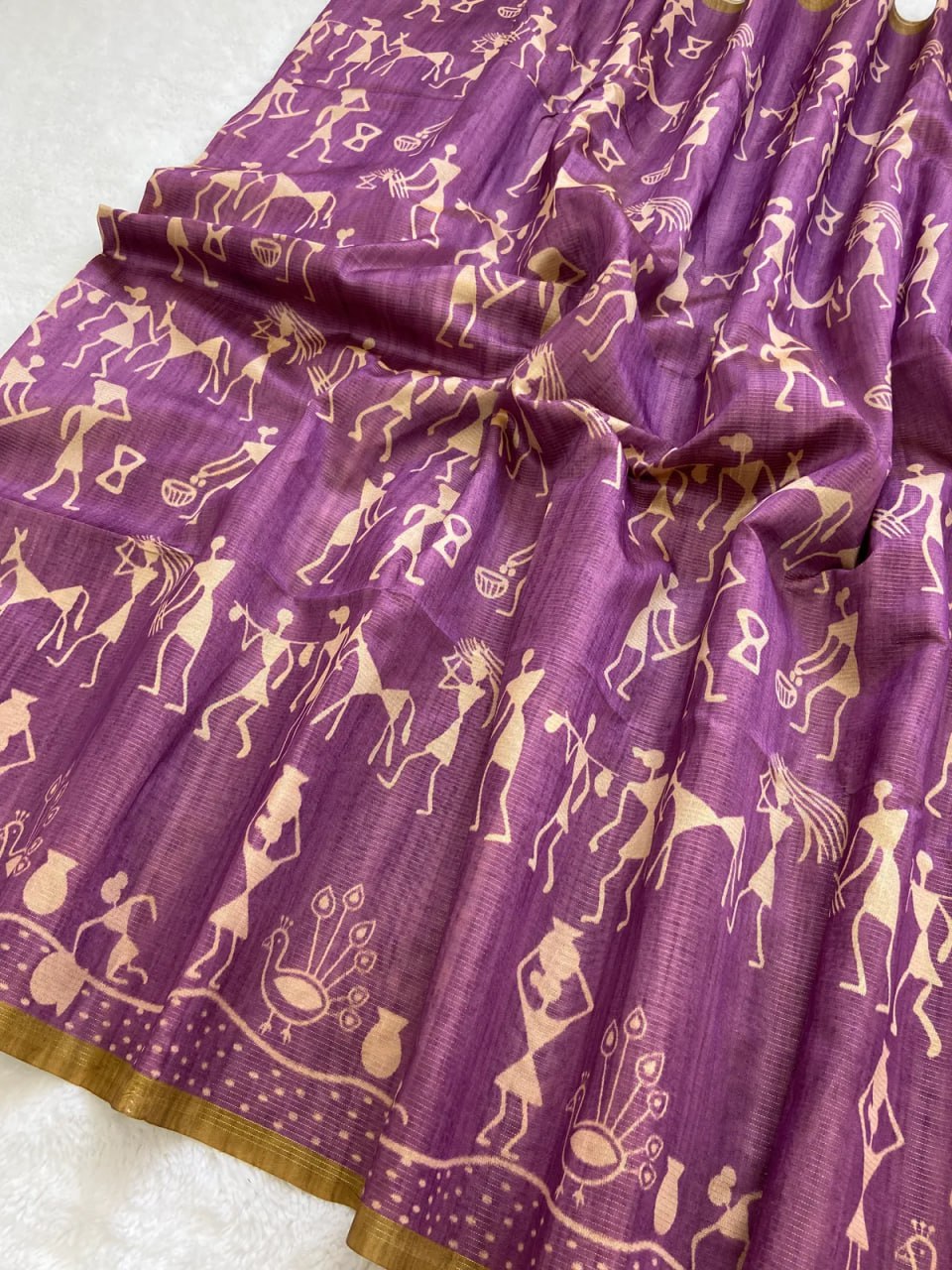 Yellow Soft Tussar Silk Saree With Beautiful Print With Attractive Pallu And Contrast Pallu  With Tassal