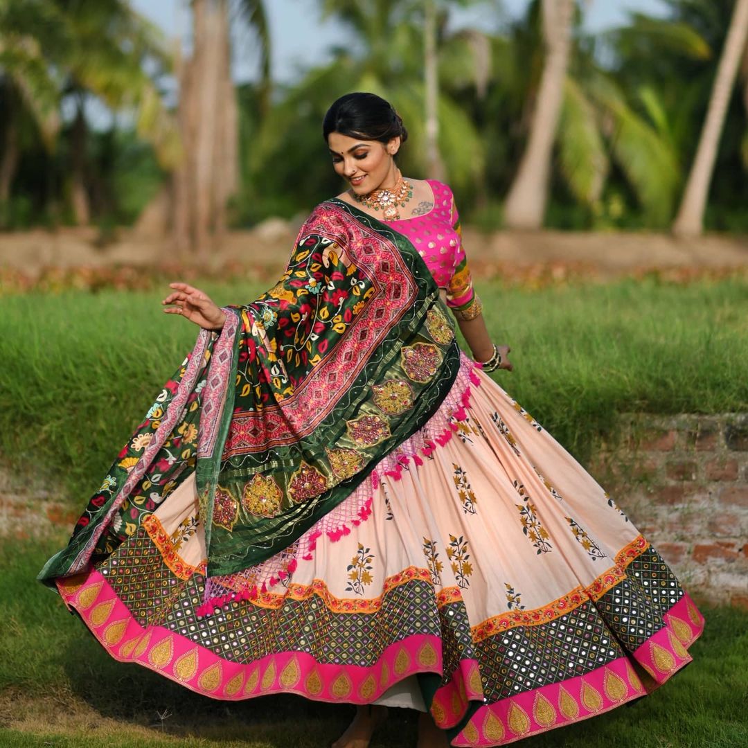 Designer Printed Lehenga Choli With Heavy Mirror Work