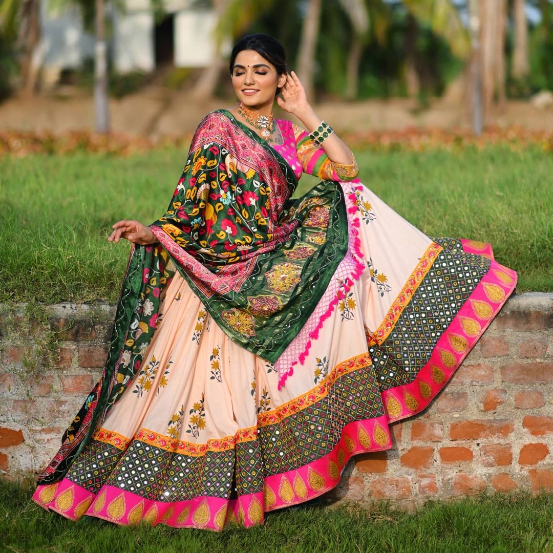 Designer Printed Lehenga Choli With Heavy Mirror Work