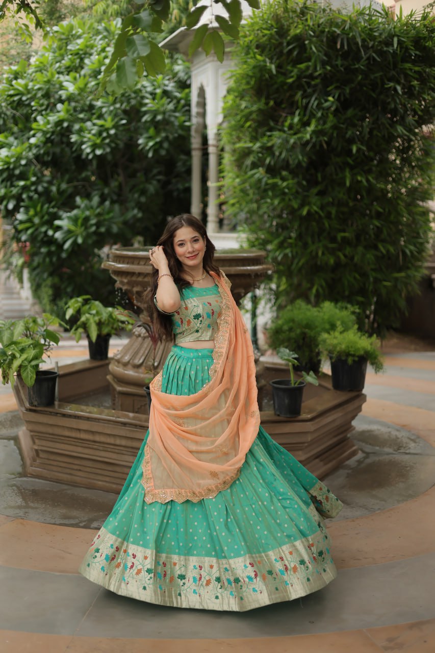 Trending Cosmos Jequard Lehenga Choli With Russian silk Embroidered Dupatta LEHNGHA CHOLI COLLECTION