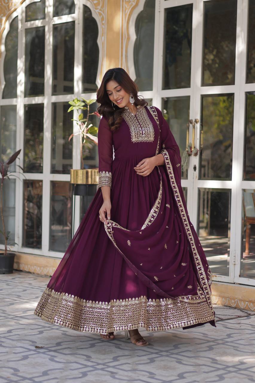 DESIGNER Georgette with Rich Sequins Embroidered work GOWN-WITH-DUPATTA COLLECTIONS
