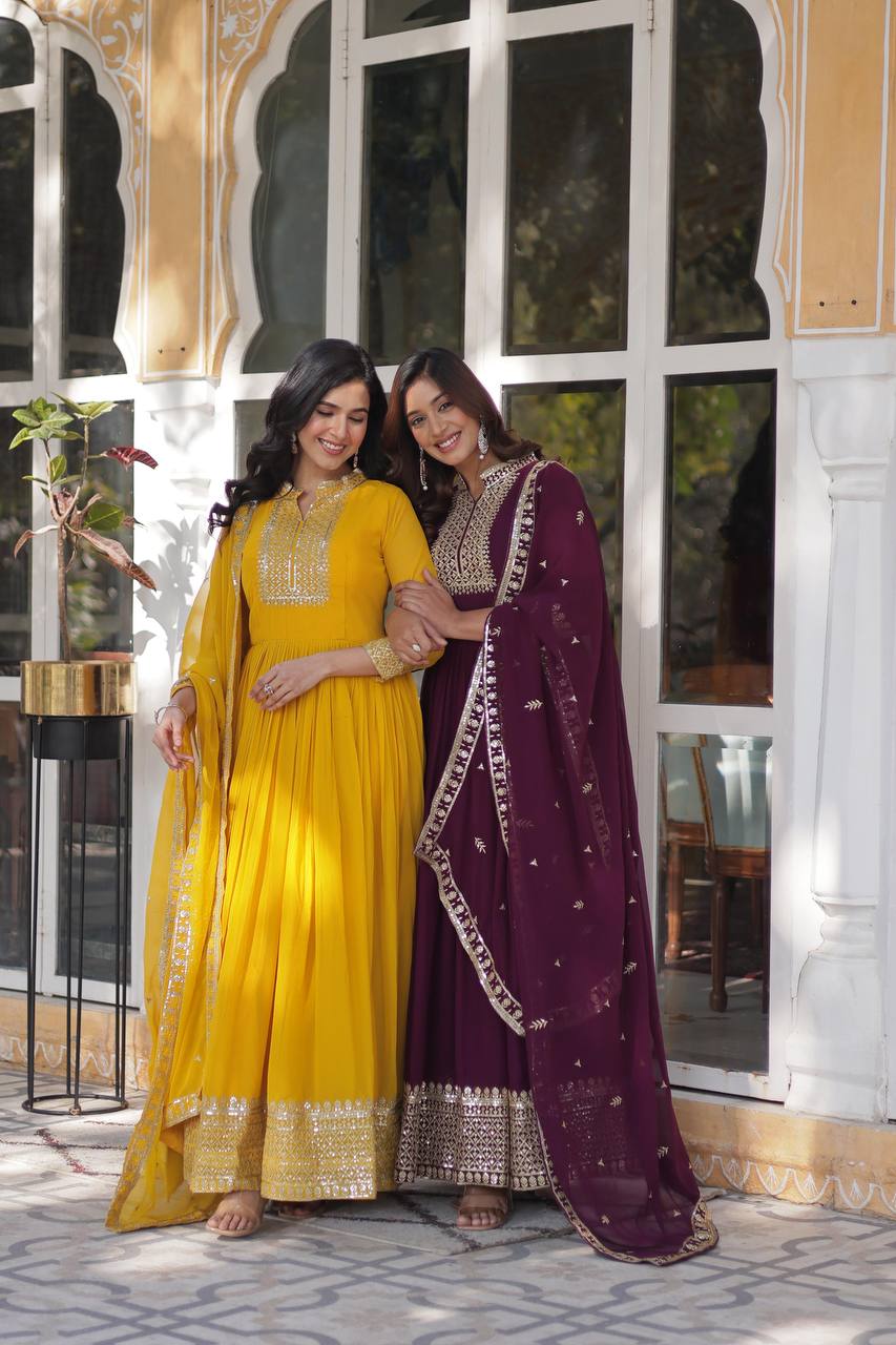 DESIGNER Georgette with Rich Sequins Embroidered work GOWN-WITH-DUPATTA COLLECTIONS