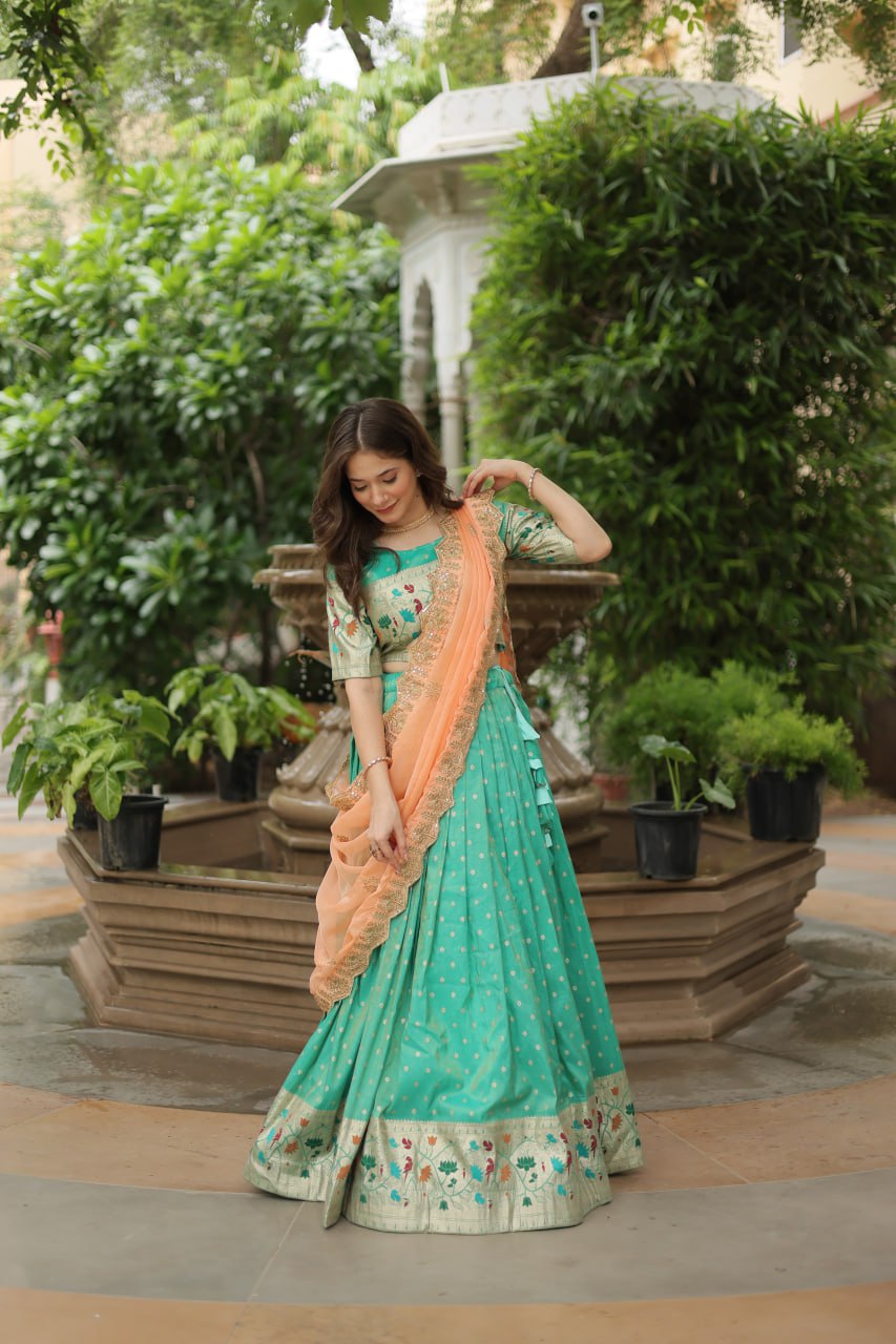 Trending Cosmos Jequard Lehenga Choli With Russian silk Embroidered Dupatta LEHNGHA CHOLI COLLECTION