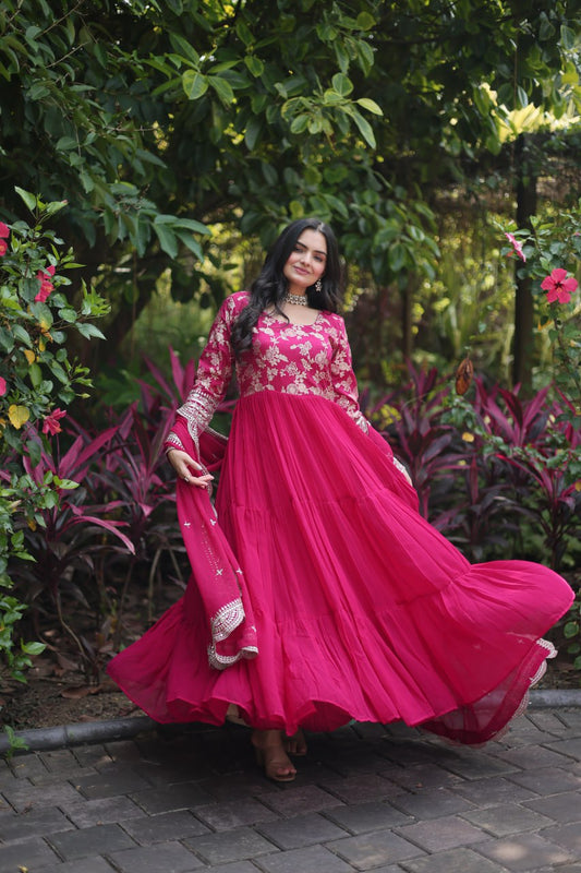 GOWN-DUPATTA COLLECTIONS Viscose Dyable Jacquard With Sequins Embroidered Work Faux Blooming Dupatta