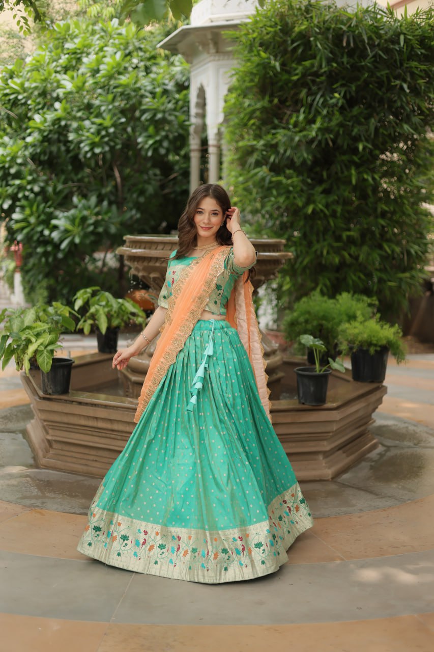 Trending Cosmos Jequard Lehenga Choli With Russian silk Embroidered Dupatta LEHNGHA CHOLI COLLECTION