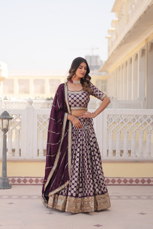 Dyeable Pure Viscose Jacquard fabric Lehenga Choli & Dupatta Set With Sequins Embroidered Work LEHENGA CHOLI COLLECTIONS