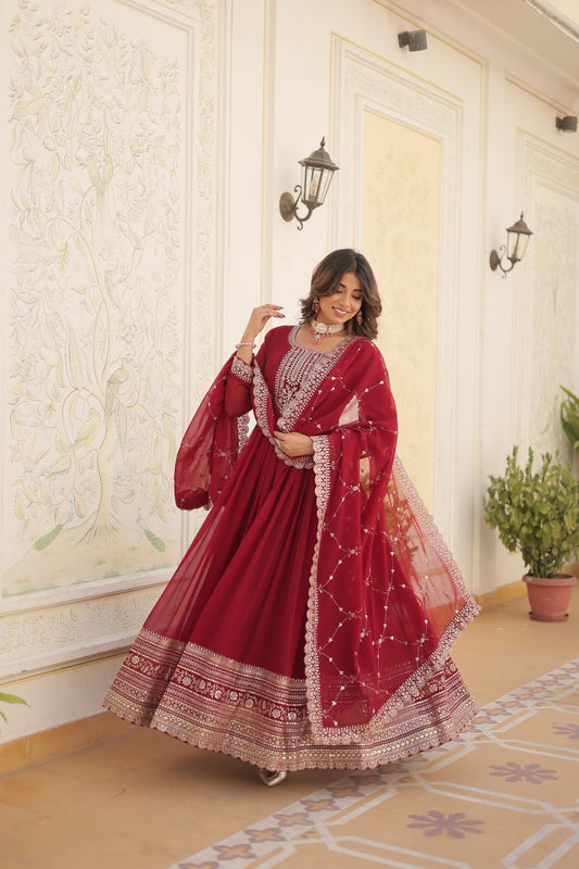 Faux Blooming Gown with Rich Sequins Embroidered work  GOWN-WITH-DUPATTA COLLECTIONS