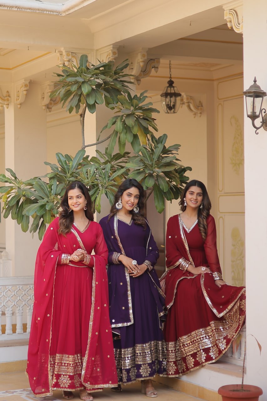 Faux Blooming Gown with Dupatta With Attractive Embroidered Sequins work gown collection