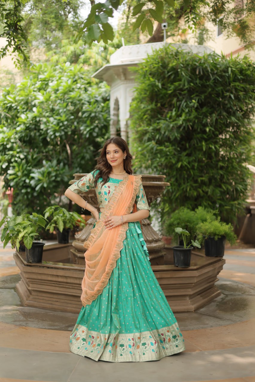 Trending Cosmos Jequard Lehenga Choli With Russian silk Embroidered Dupatta LEHNGHA CHOLI COLLECTION