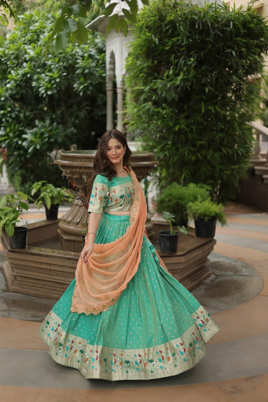 Trending Cosmos Jequard Lehenga Choli With Russian silk Embroidered Dupatta LEHNGHA CHOLI COLLECTION