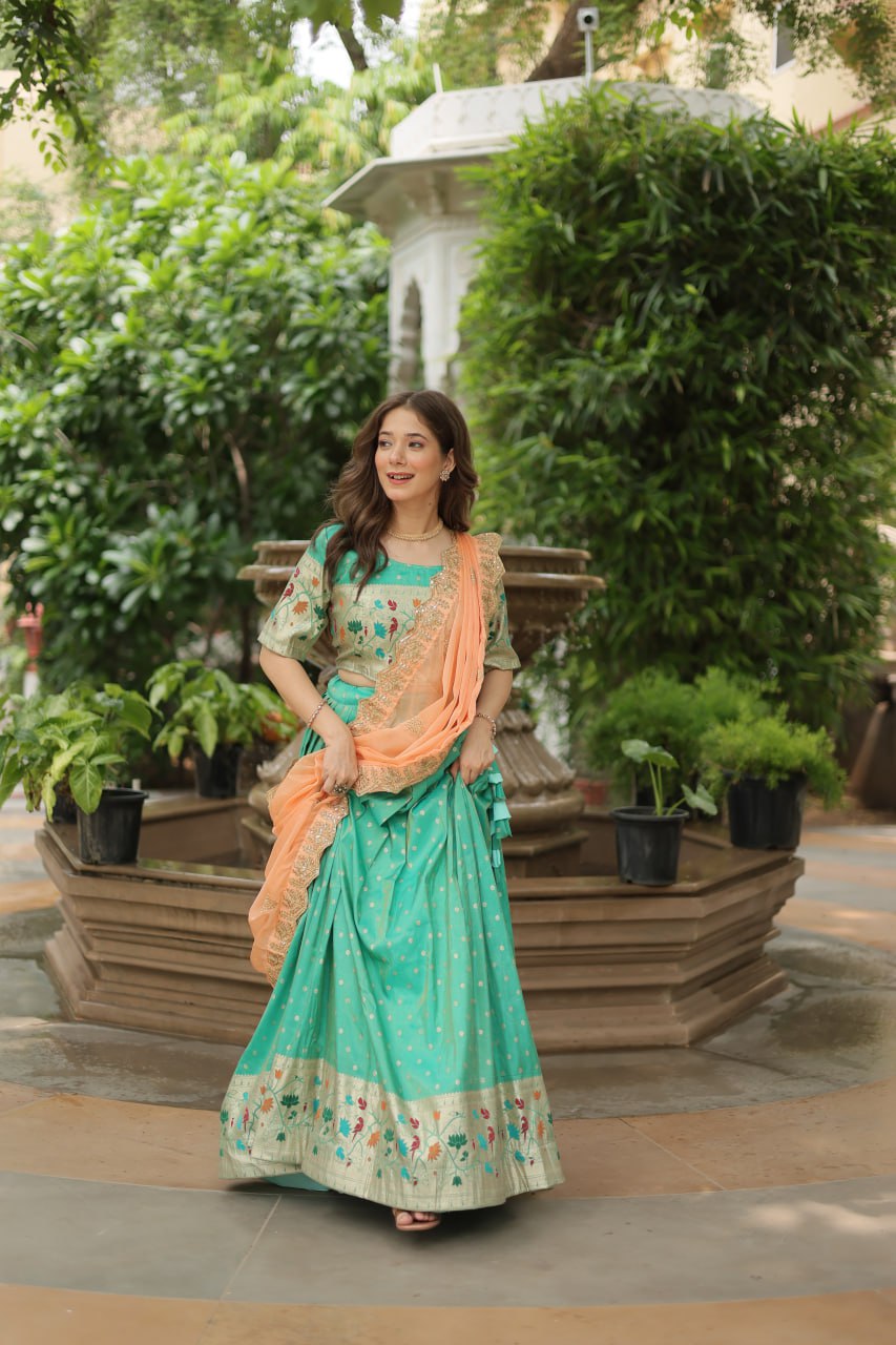 Trending Cosmos Jequard Lehenga Choli With Russian silk Embroidered Dupatta LEHNGHA CHOLI COLLECTION