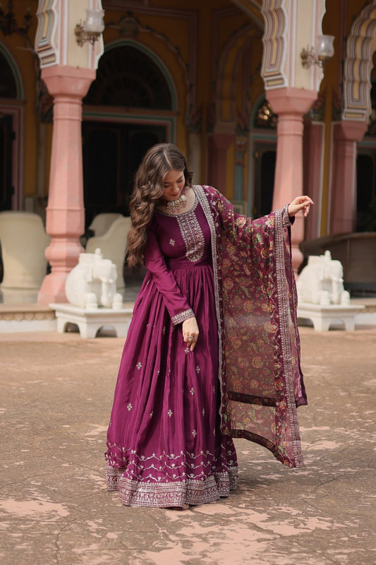 Chinon And Sequins Embroidered Work GOWN-WITH-DUPATTA COLLECTIONS