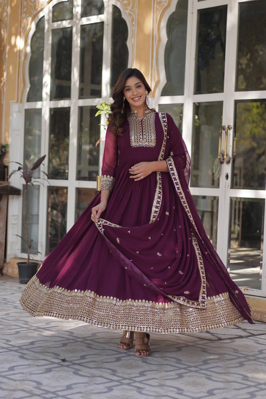 DESIGNER Georgette with Rich Sequins Embroidered work GOWN-WITH-DUPATTA COLLECTIONS