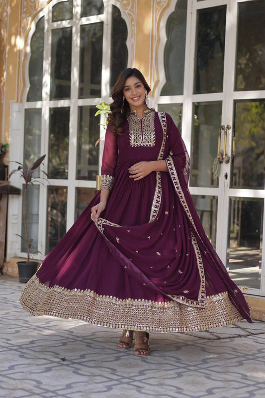 DESIGNER Georgette with Rich Sequins Embroidered work GOWN-WITH-DUPATTA COLLECTIONS