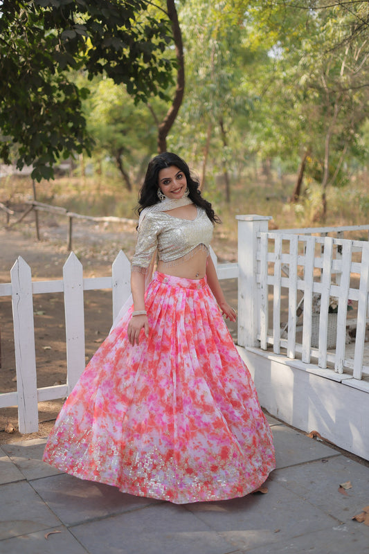 Digital Printed Georgette Lehengas, Each Lehenga is A Masterpiece, Crafted to Perfection and Adorned With delicate tassels LEHNGHA CHOLI COLLECTION