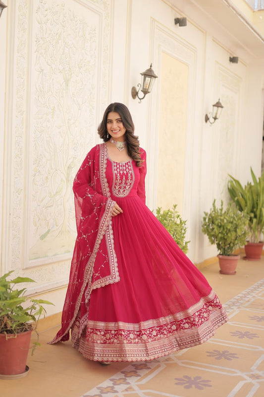 Faux Blooming Gown with Rich Sequins Embroidered work  GOWN-WITH-DUPATTA COLLECTIONS