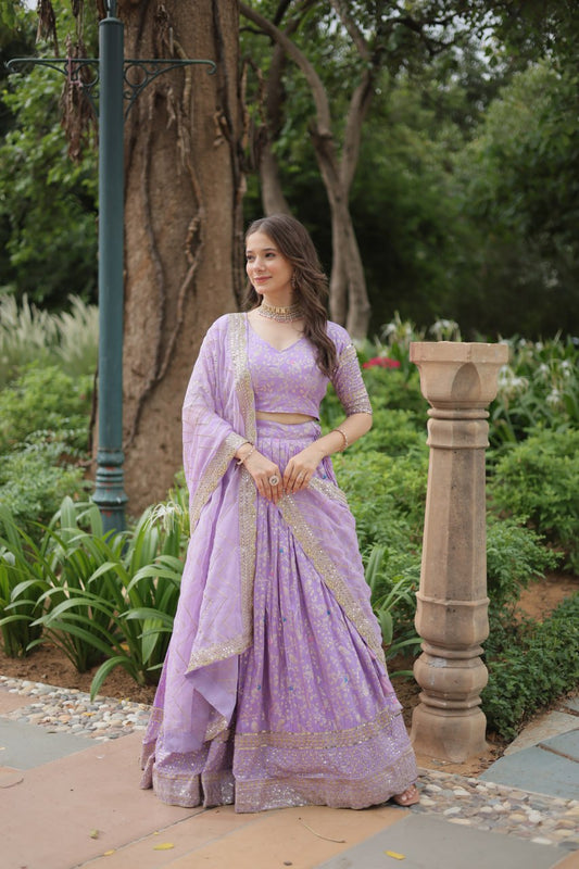 Viscose Dayble Jequard Fabric, Adorned With Intricate Sequins Embroidered Work Lehngha Collection