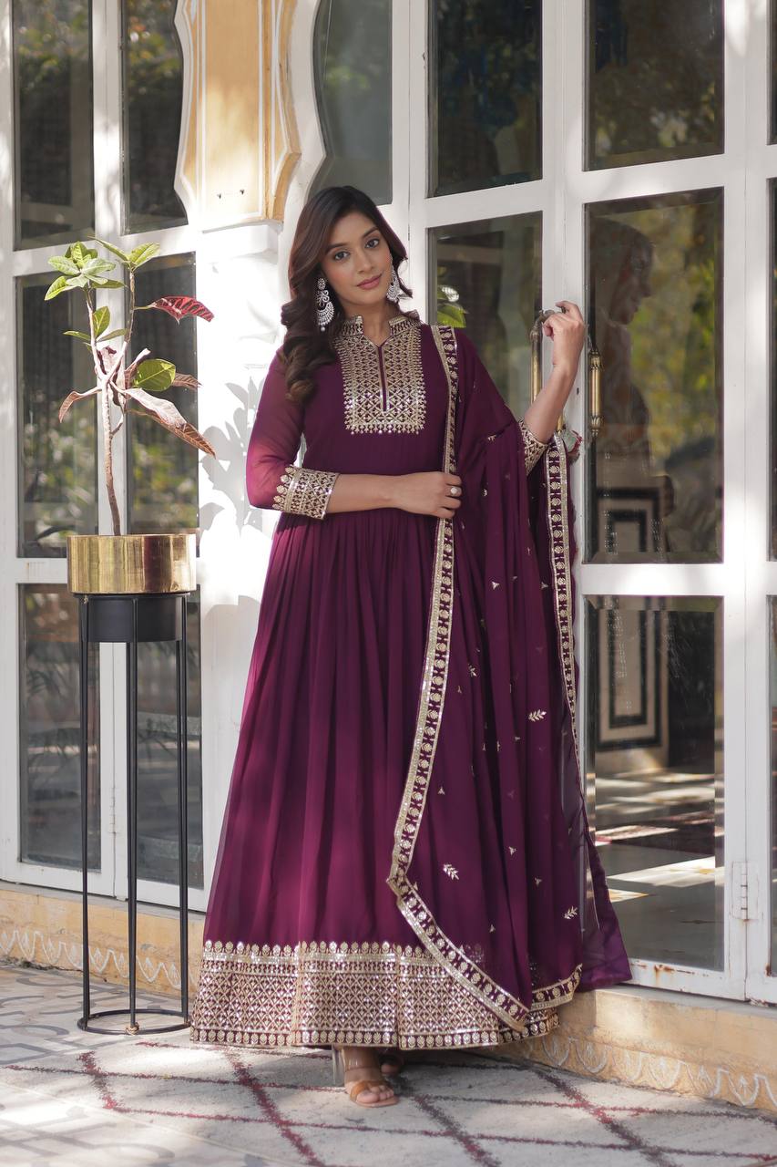DESIGNER Georgette with Rich Sequins Embroidered work GOWN-WITH-DUPATTA COLLECTIONS