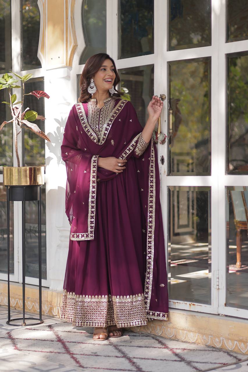 DESIGNER Georgette with Rich Sequins Embroidered work GOWN-WITH-DUPATTA COLLECTIONS