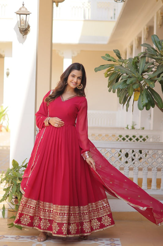 Faux Blooming Gown with Dupatta With Attractive Embroidered Sequins work gown collection