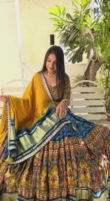 Blue - Yellow Bandhani Designer Lehenga Choli